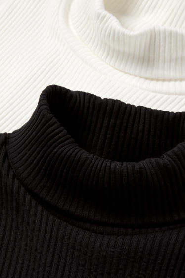 Enfants filles - Lot de 2 - haut à col roulé - finition côtelée - blanc / noir