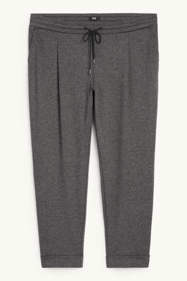 Femmes - Pantalon en jersey - mid waist - tapered fit - texturée - gris foncé