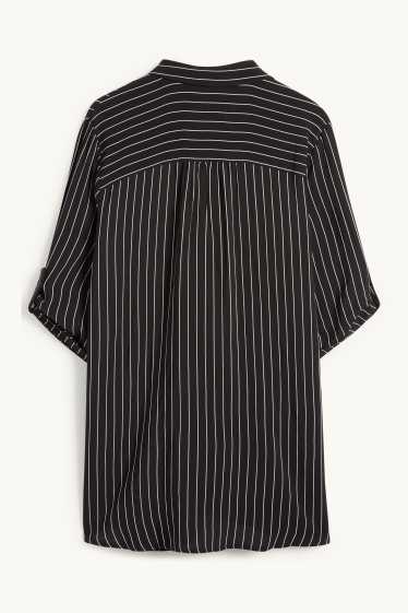 Damen - Bluse mit V-Ausschnitt - gestreift - schwarz