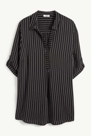 Damen - Bluse mit V-Ausschnitt - gestreift - schwarz