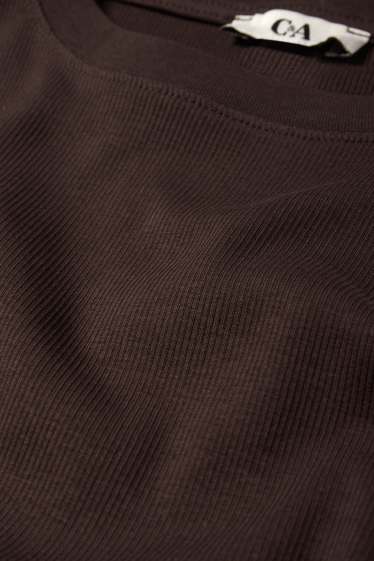 Femmes - Haut court à manches longues - finition côtelée - marron foncé