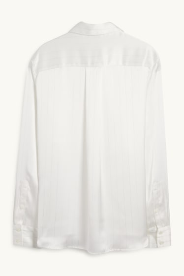 Femmes - Chemisier en satin - fines rayures - blanc