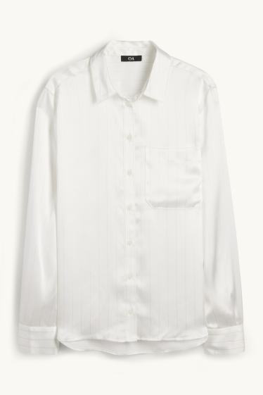 Femmes - Chemisier en satin - fines rayures - blanc