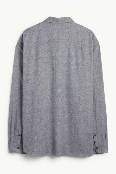 Men - Shirt - regular fit - button-down collar - dark blue-melange