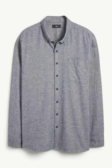 Men - Shirt - regular fit - button-down collar - dark blue-melange