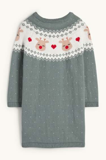 Baby Mädchen - Rentier - Baby-Weihnachts-Strickkleid - dunkelgrün