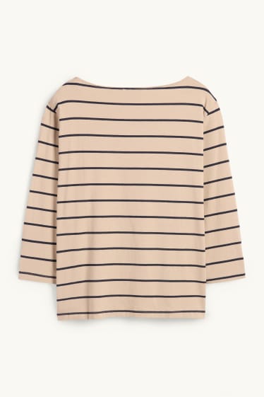 Femmes - Haut à manches longues - à rayures - beige / bleu