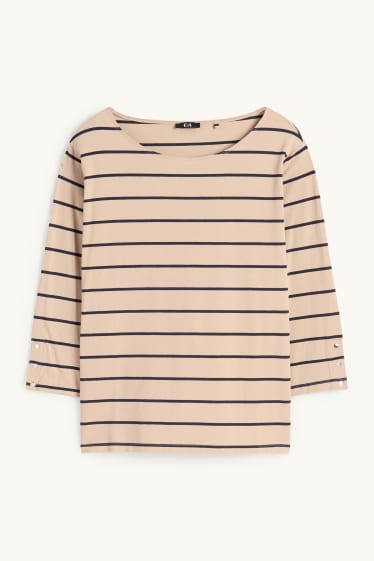 Femmes - Haut à manches longues - à rayures - beige / bleu