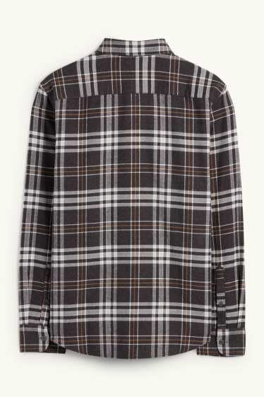 Hommes - Chemise en flanelle - regular fit - col kent - à carreaux - gris foncé