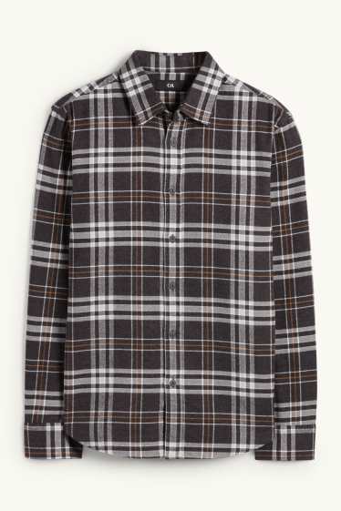 Hommes - Chemise en flanelle - regular fit - col kent - à carreaux - gris foncé