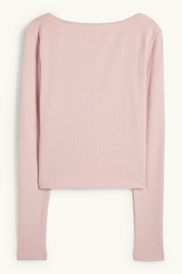 Dames - Korte longsleeve - geribd - roze