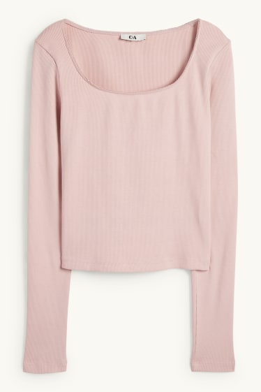 Dames - Korte longsleeve - geribd - roze
