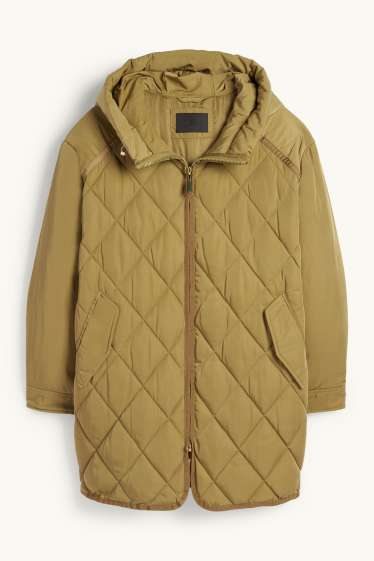 Damen - Steppmantel mit Kapuze - wasserabweisend - grün