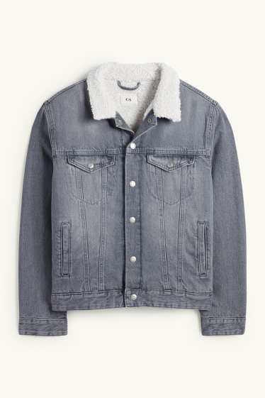 Pánské - Džínová bunda - džíny - světle šedé