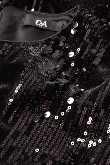 Mujer - Camiseta de terciopelo con lentejuelas - regular fit - negro