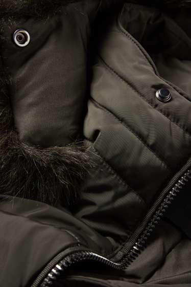 Dona - Abric embuatat amb cinturó, caputxa i rivet de pèl sintètic - verd fosc