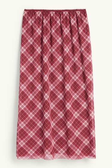 Kinder Mädchen - Mesh-Rock - kariert - dunkelrot