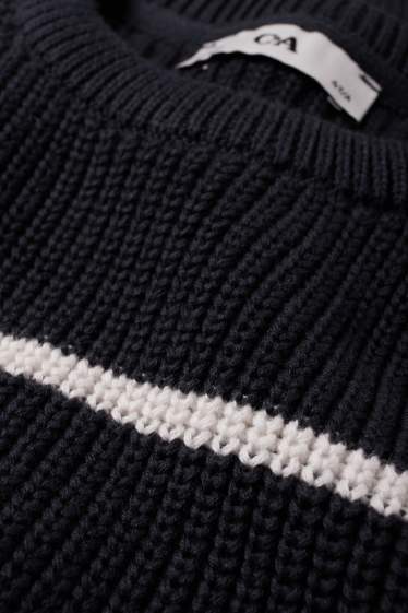 Kinderen: jongens - Trui - geribd - met strepen - donkerblauw