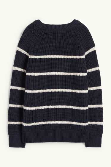 Kinderen: jongens - Trui - geribd - met strepen - donkerblauw