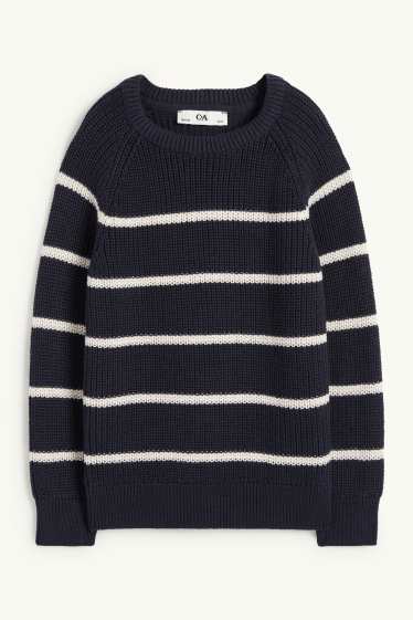 Kinderen: jongens - Trui - geribd - met strepen - donkerblauw