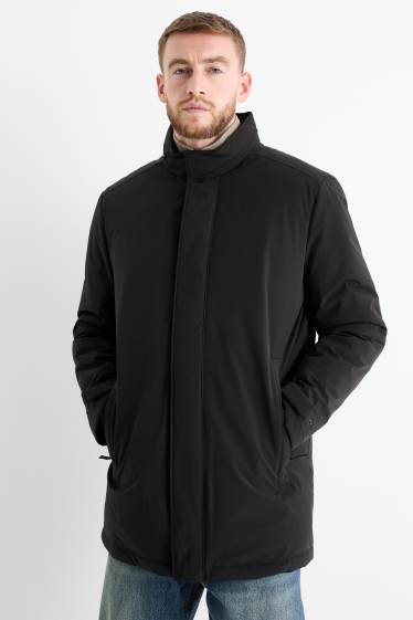 Heren - Mantel met capuchon - gevoerd - zwart