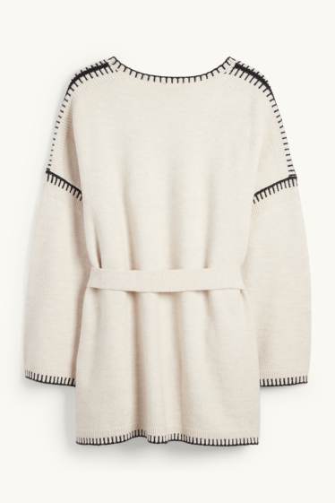 Femei - Cardigan tricotat lung - bej deschis