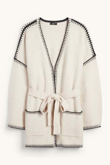 Femei - Cardigan tricotat lung - bej deschis