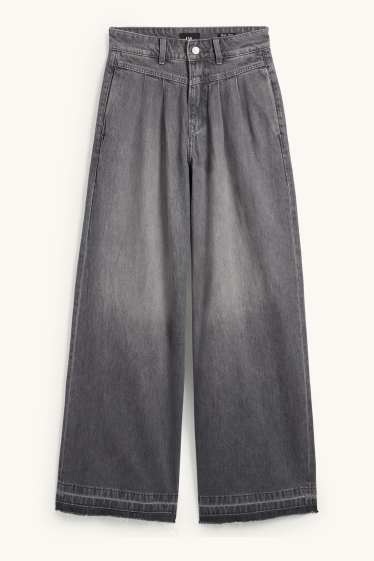 Damen - Wide Leg Jeans - Mid Waist - jeansgrau