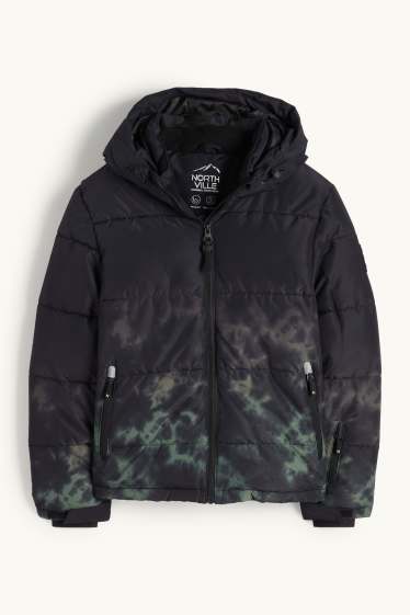 Bambini - Giacca da sci con cappuccio - impermeabile - fantasia - nero