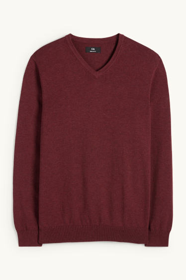 Bărbați - Set - pulover cu decolteu în V și cămașă office - 2 piese - vișiniu