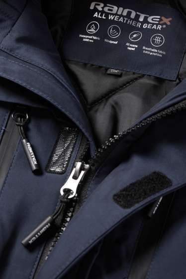 Kinderen: jongens - Regenjas met capuchon en imitatiebontrandje - gevoerd - donkerblauw