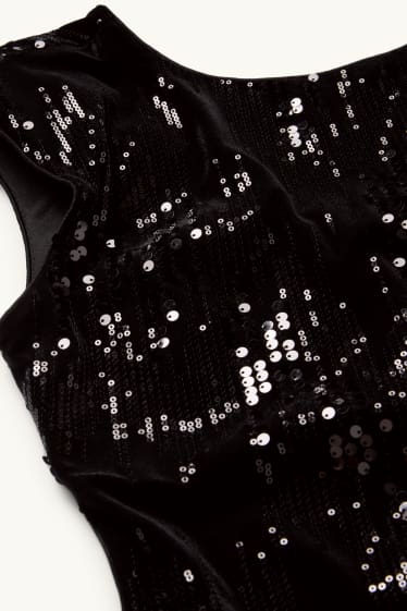 Damen - Samt-Paillettenkleid - Straight Fit - schwarz