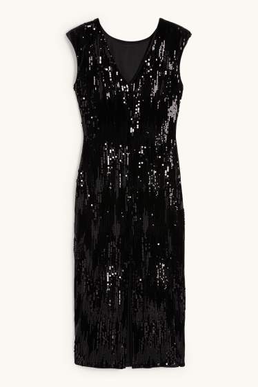 Damen - Samt-Paillettenkleid - Straight Fit - schwarz