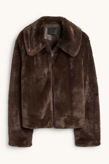 Dona - Jaqueta de pèl sintètic - marró fosc