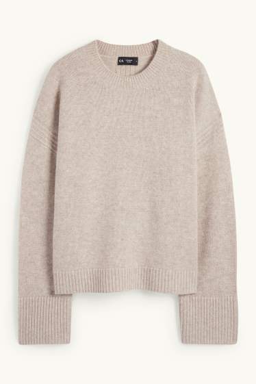 Damen - Pullover mit Kaschmir-Anteil - Woll-Mix - hellbeige