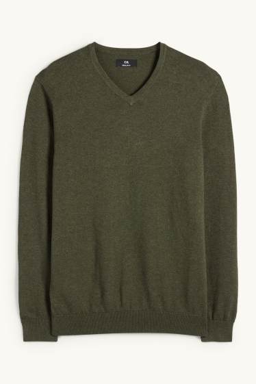 Herren - Set - Pullover mit V-Ausschnitt und Businesshemd - 2 teilig - dunkelgrün