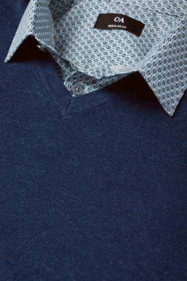 Bărbați - Set - pulover cu decolteu în V și cămașă office - 2 piese - albastru închis