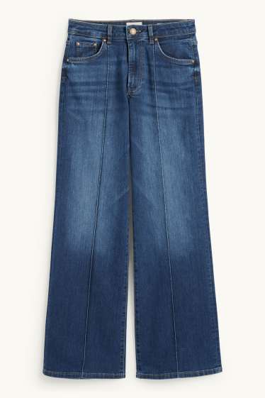 Women - Wide leg jeans - high waist - blue denim