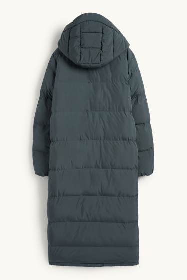 Dames - Mantel met stiksels en capuchon - waterafstotend - donkergrijs