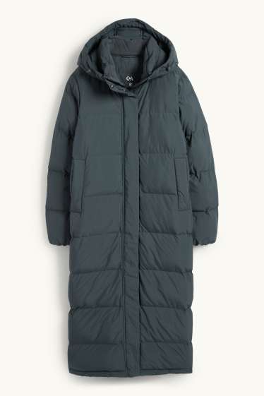 Dames - Mantel met stiksels en capuchon - waterafstotend - donkergrijs