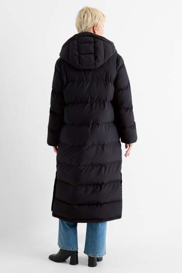 Dames - Mantel met stiksels en capuchon - waterafstotend - zwart