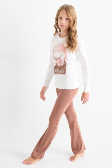 Kinder Mädchen - Pferd - Pyjama - 2 teilig - braun / cremeweiss