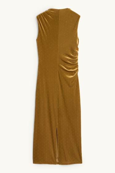 Dona - Vestit bodycon de vellut amb pedres d’estràs - groc mostassa