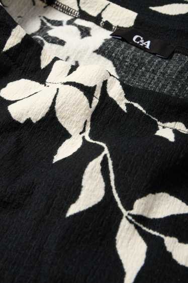 Women - Long sleeve top - regular fit - floral - textured - black / white