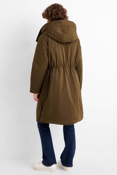 Women - Coat with hood - lined - water-repellent - khaki
