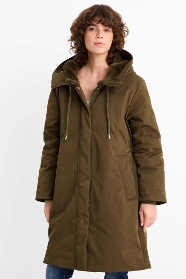 Women - Coat with hood - lined - water-repellent - khaki