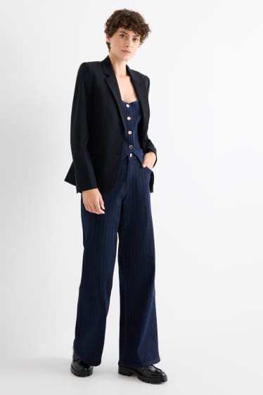 Dona - Wide Leg Jeans - mid waist - ratlla diplomàtica - texà blau fosc