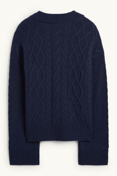 Damen - Pullover mit V-Ausschnitt und Kaschmir-Anteil - Woll-Mix - dunkelblau