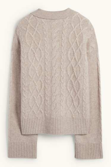 Damen - Pullover mit V-Ausschnitt und Kaschmir-Anteil - Woll-Mix - hellbeige