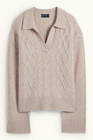 Damen - Pullover mit V-Ausschnitt und Kaschmir-Anteil - Woll-Mix - hellbeige